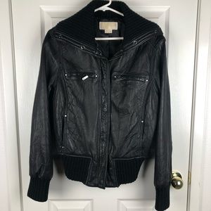 Michael Kors Leather Moto Jacket Black Sz Large
